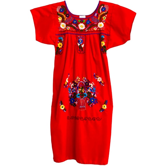 Red Floral Embroidery Dress - Basket Design - Picture 1 of 6
